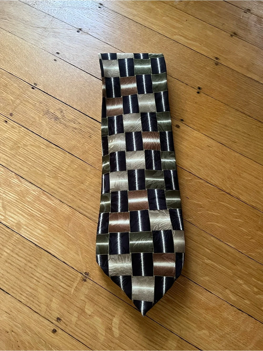 Bachrach Olive, Brown & Black Checkerboard Silk Tie